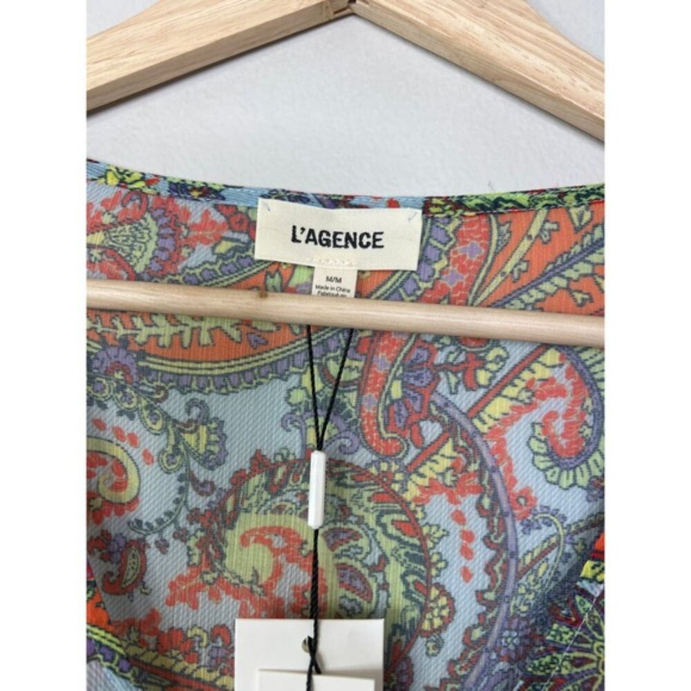 NWT L'agence Pixie Bohemian Long Sleeve Paisley Print Crepe De Chine Blouse Red - Picture 5 of 8